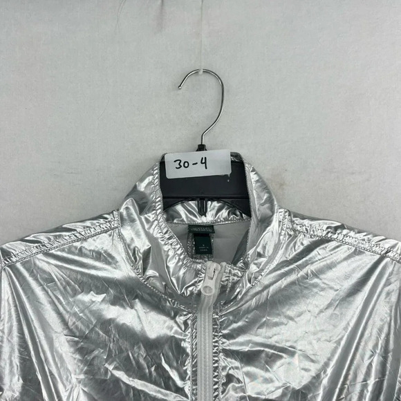 Wild Fable Jacket Women's Sz S Silver Metallic Full-Zip Mock Neck Elastic Trim - Picture 13 of 13